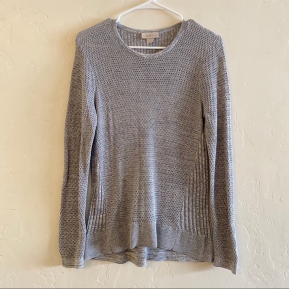 LOFT Sweaters - LOFT Gray Mixed Media Lightweight Sweater Large Petite